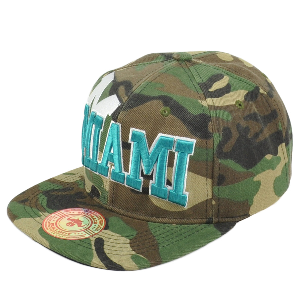 Miami City Florida USA Camo Turquoise Flat Bill Snapback Adjustable Adul Hat Cap