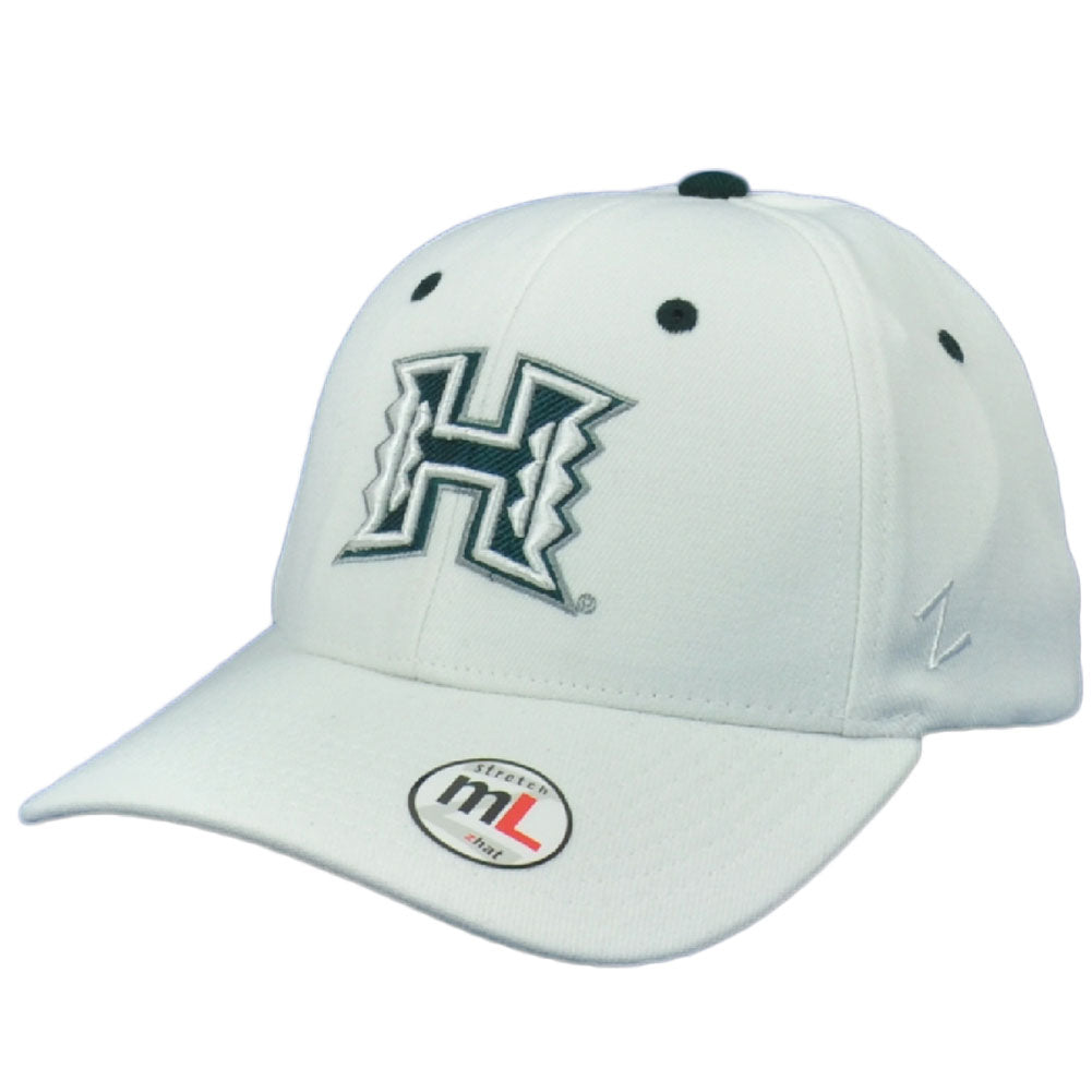 NCAA Zephyr Hawaii Warriors White Flex Fit Stretch Curved Hat Cap