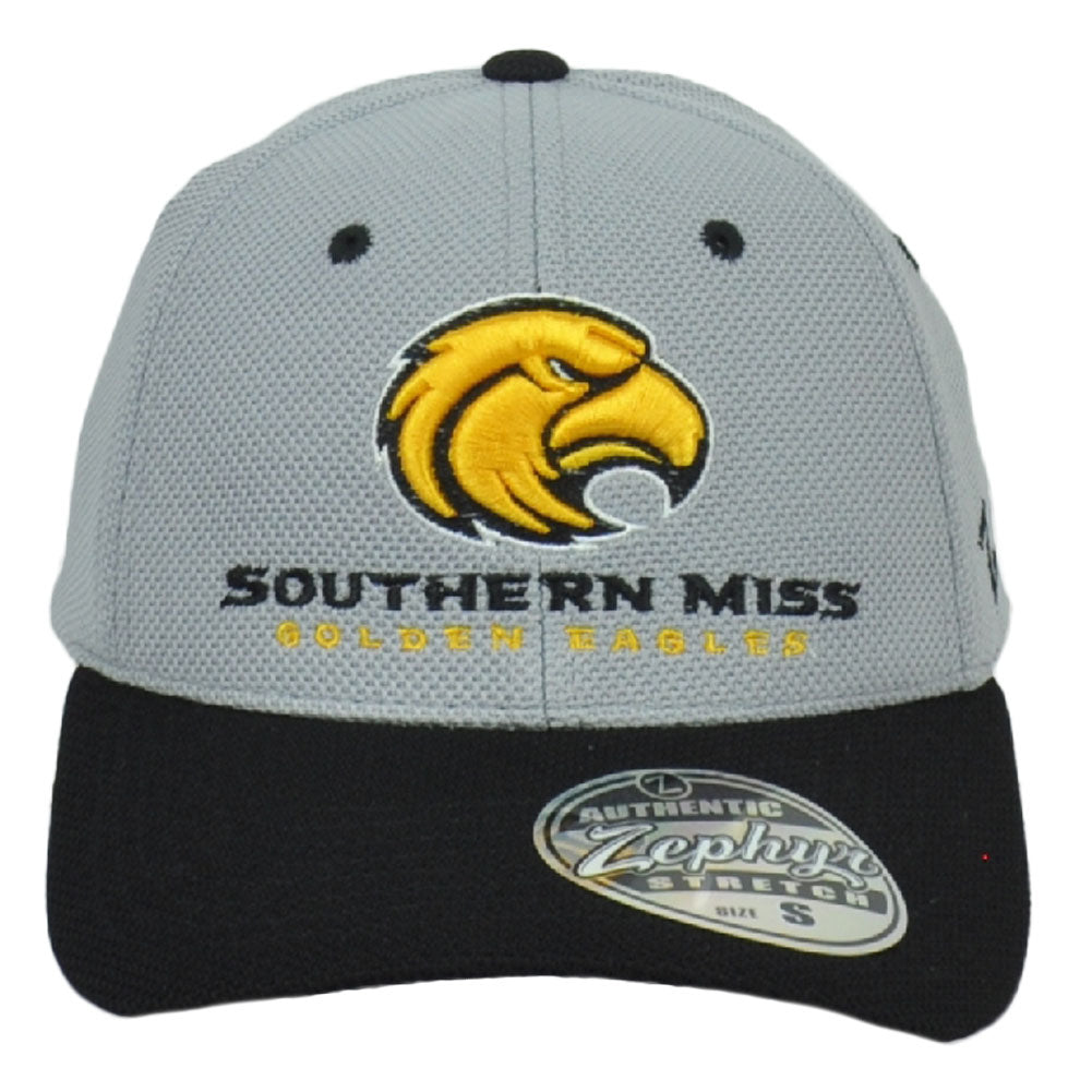 NCAA Zephyr Southern Miss Golden Eagles Fitted Size Gray Stretch Hat Cap