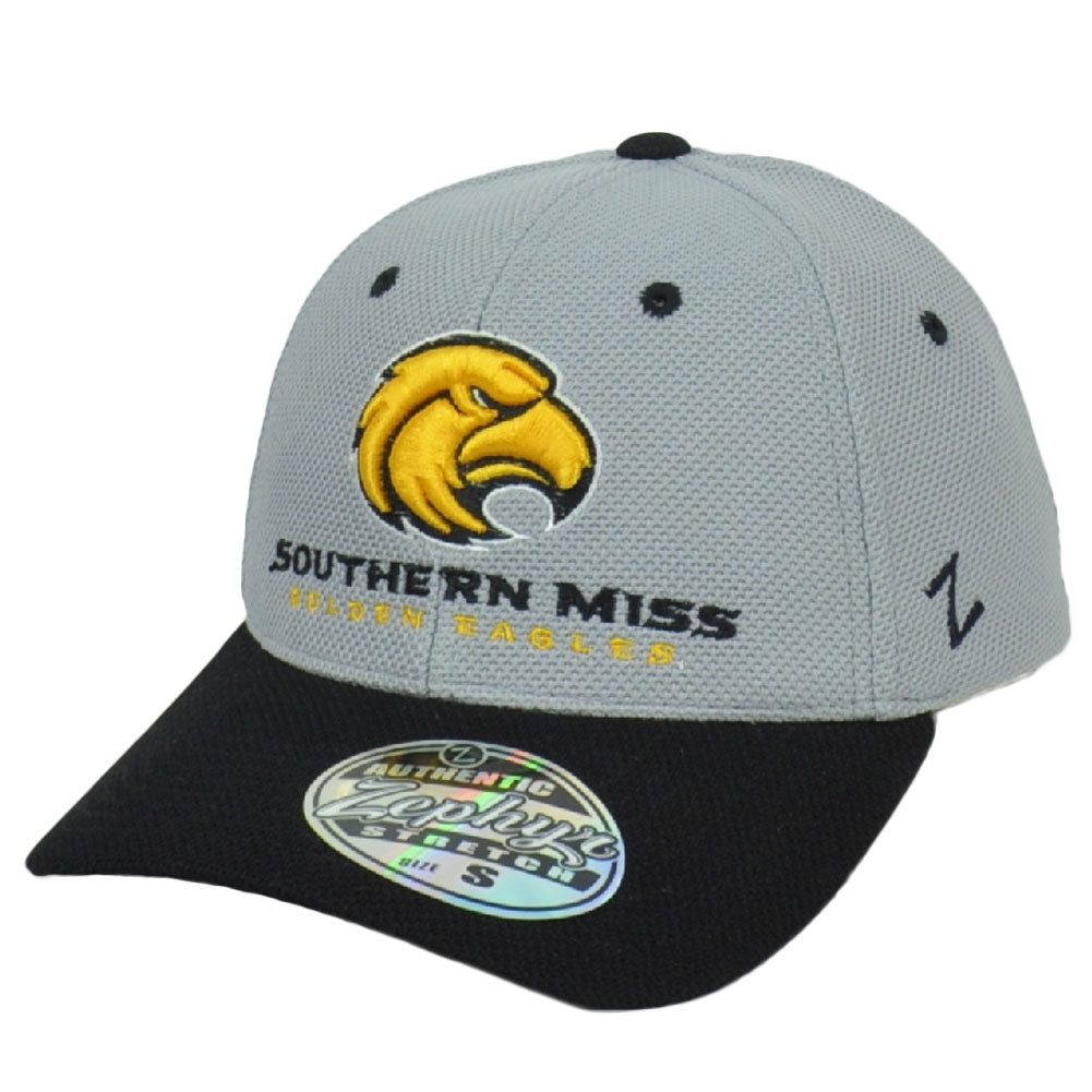 NCAA Zephyr Southern Miss Golden Eagles Fitted Size Gray Stretch Hat Cap