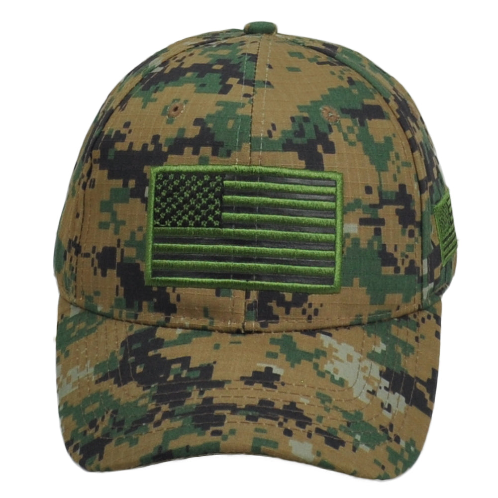United States USA Flag Patch American Digital Green Camo Men Curved Bill Hat Cap