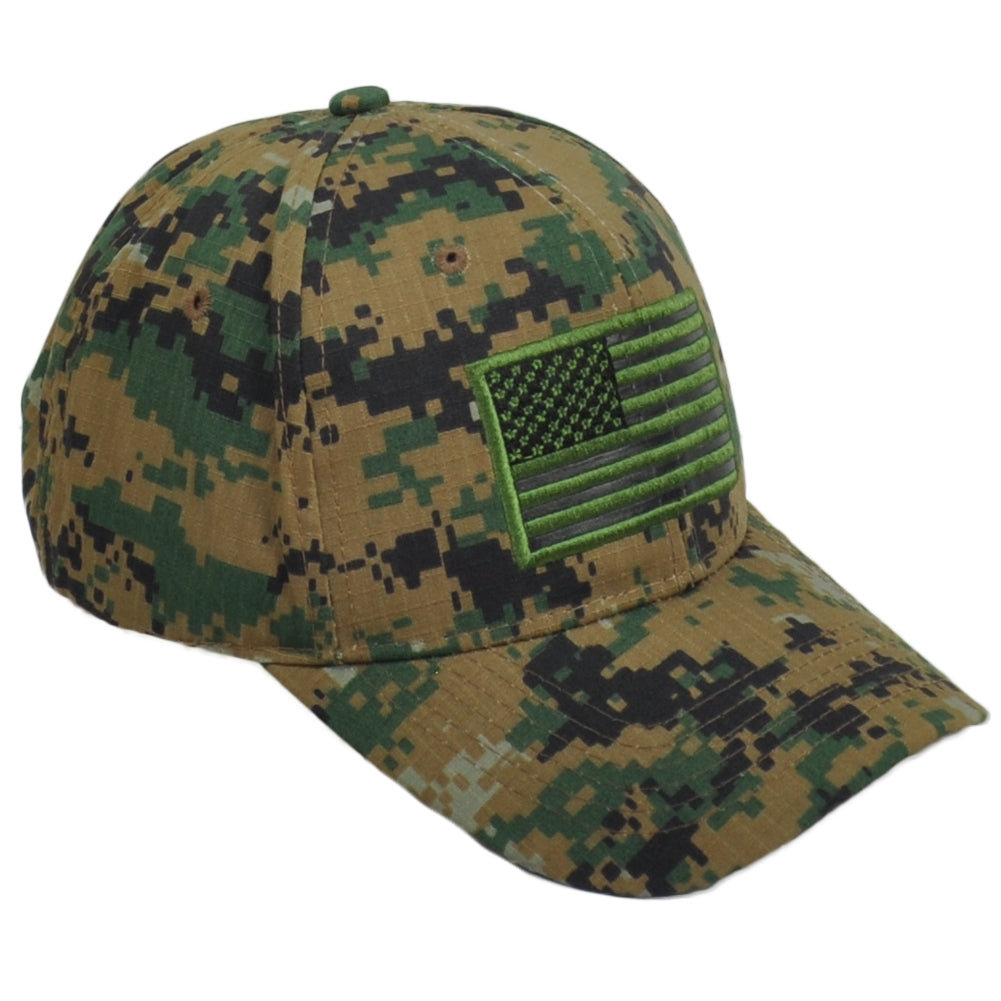 United States USA Flag Patch American Digital Green Camo Men Curved Bill Hat Cap