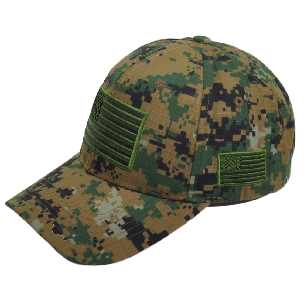 United States USA Flag Patch American Digital Green Camo Men Curved Bill Hat Cap