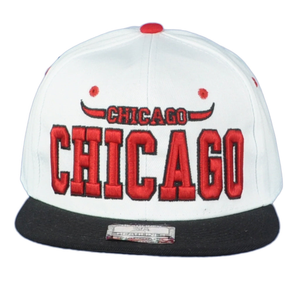 Chicago Illinois Windy City Horns White Black Snapback Adjustable Adults Hat Cap