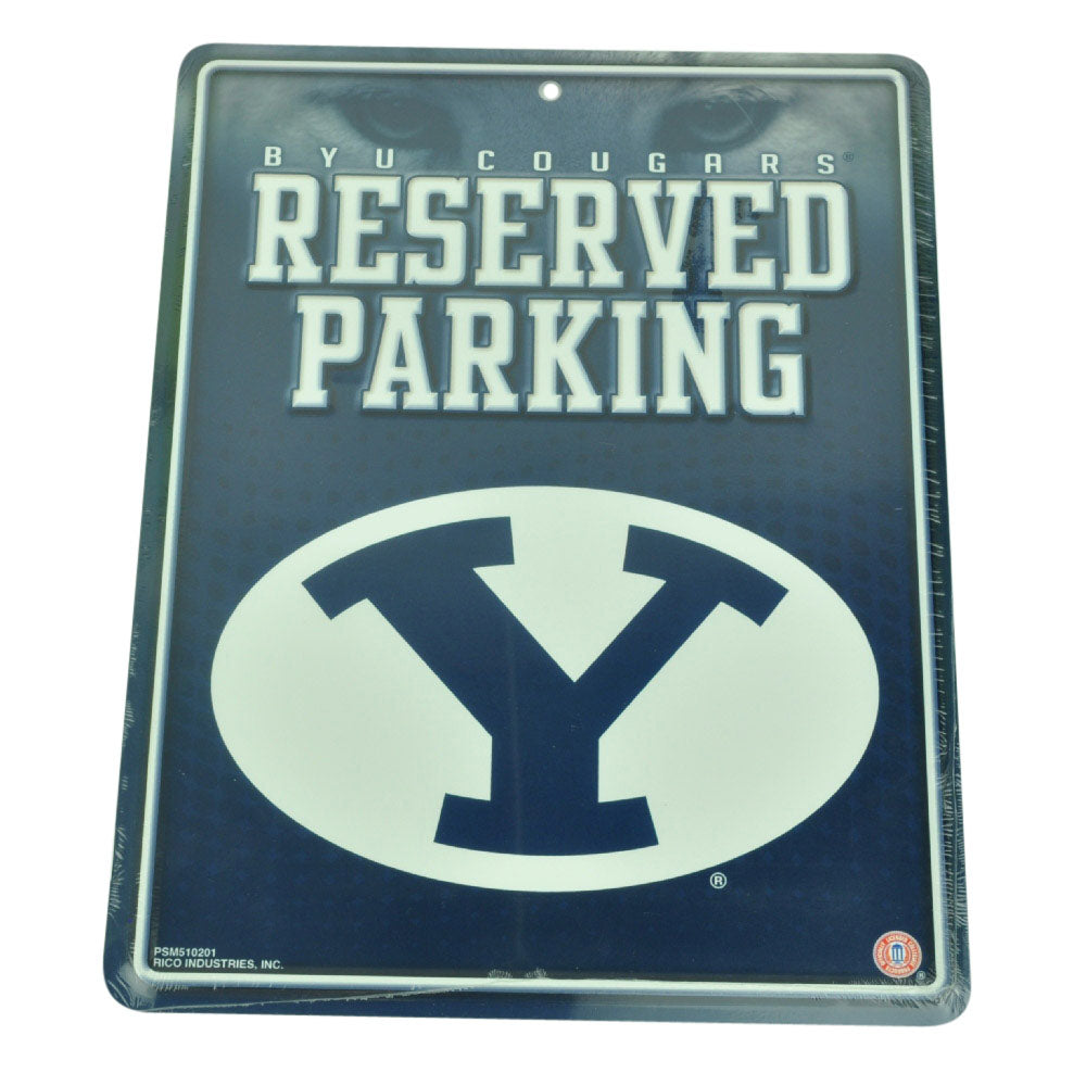 NCAA Brigham Young Cougars Reserved Parking Tin Sign Lot BYU Fan Novelty Blue