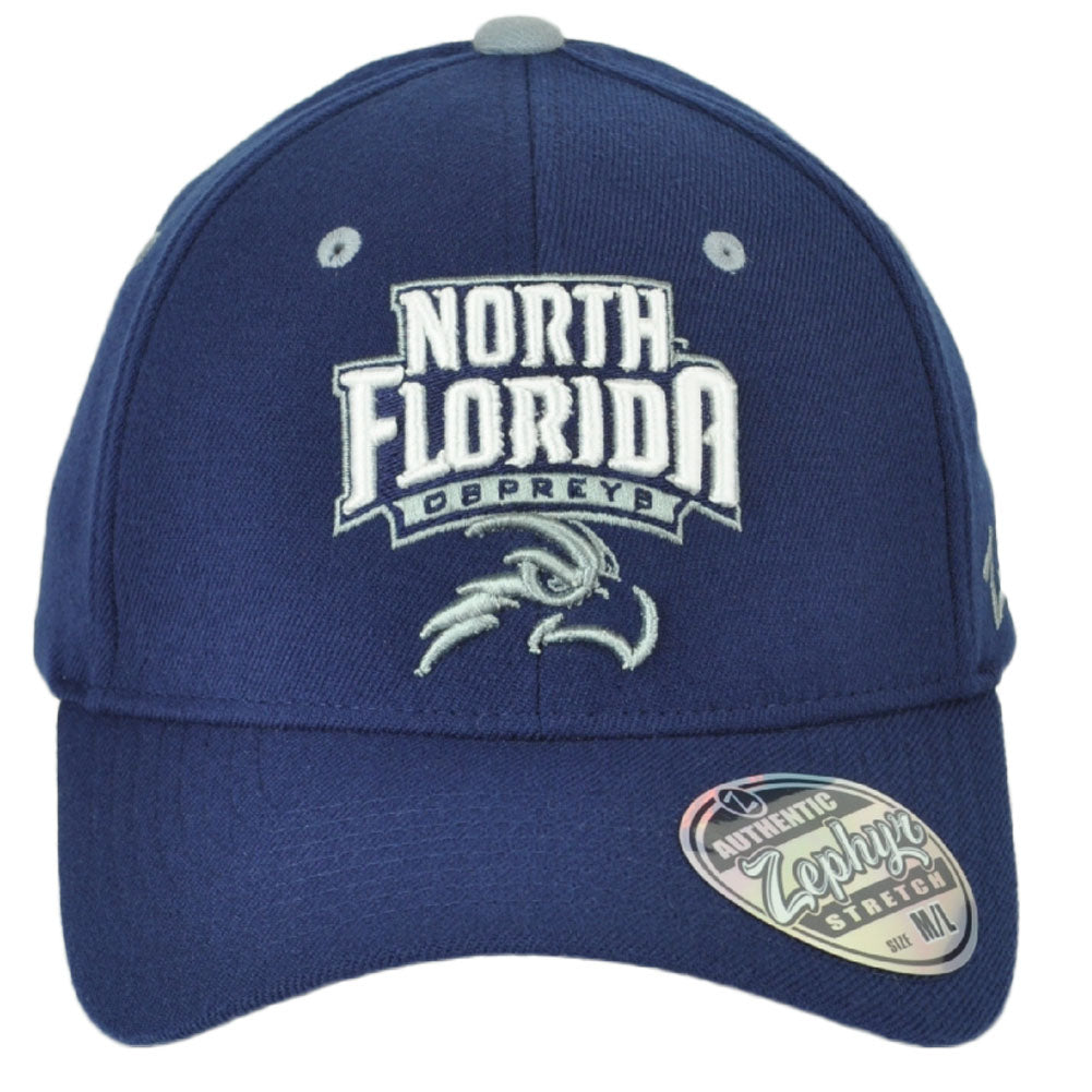 NCAA Zephyr North Florida Ospreys Navy Flex Fit Stretch Hat Cap