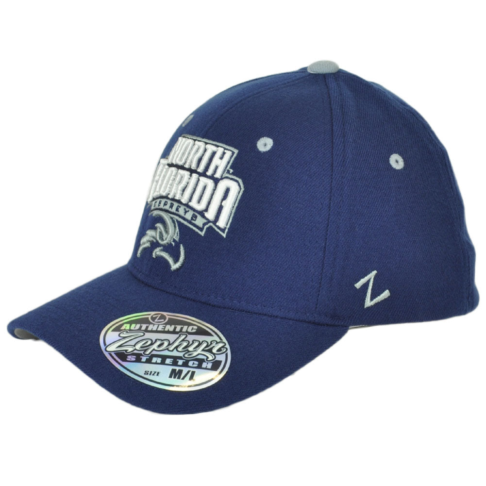 NCAA Zephyr North Florida Ospreys Navy Flex Fit Stretch Hat Cap