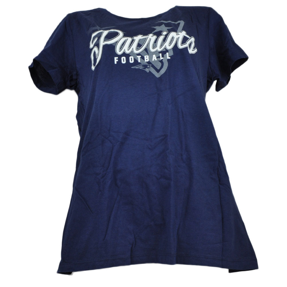 NFL New England Patriots Navy Blue Tackle Tshirt Tee Womens Crew Neck