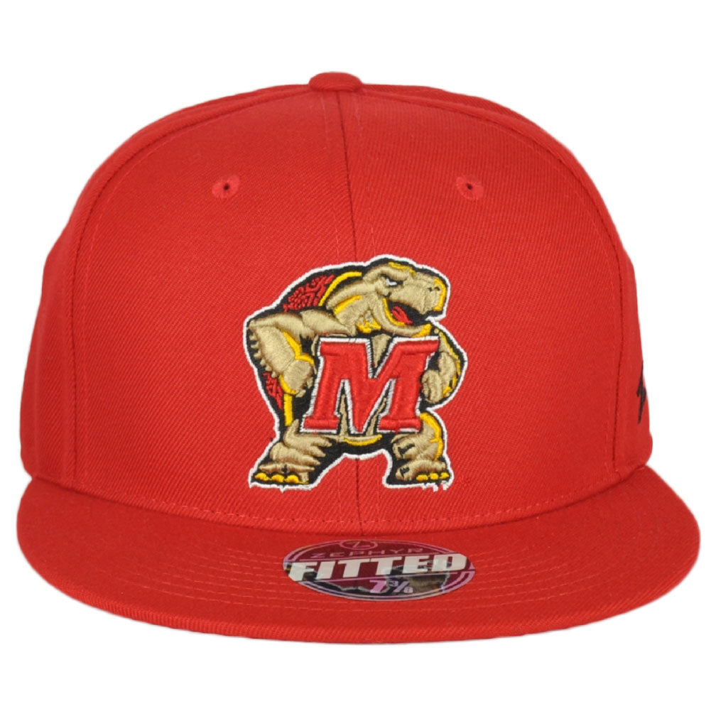 NCAA Zephyr Maryland Terrapins Adult Men Red Flat Bill Fitted Size Hat Cap