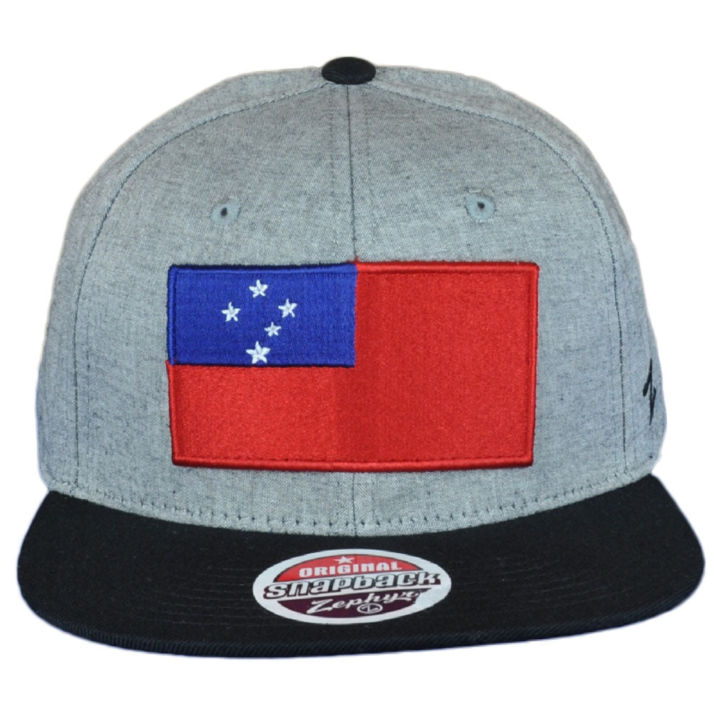 Zephyr Samoa Island Country Gray Black Flat Bill Snapback Adjustable Hat Cap