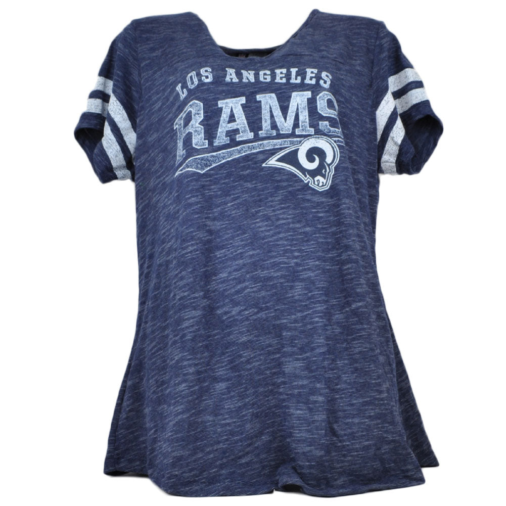 NFL Los Angeles Rams Cross Stripe Womens Blue Tshirt Tee Ladies Distressed