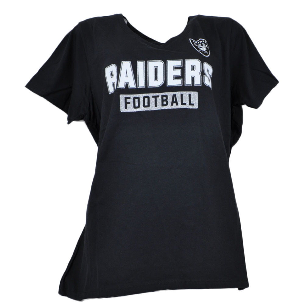 NFL Oakland Raiders True Leader Womens Tshirt Black Tee V Neck Short Sleeve