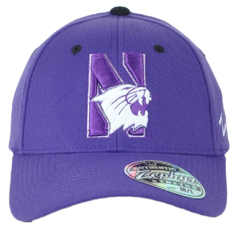 NCAA Zephyr Northwestern Wildcats Adult Curved Bill Fitted Stretch Hat Cap