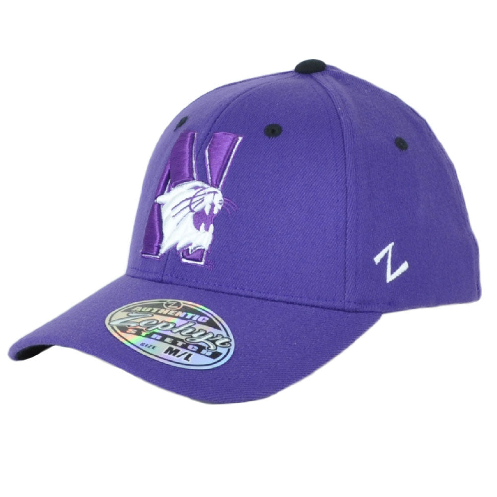 NCAA Zephyr Northwestern Wildcats Adult Curved Bill Fitted Stretch Hat Cap