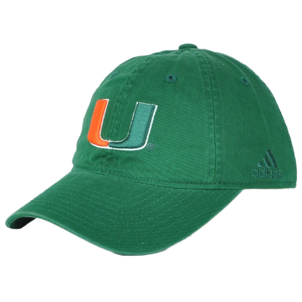 NCAA Adidas Miami Hurricanes Relaxed Slouch Hat Cap Green Curved Bill Canes