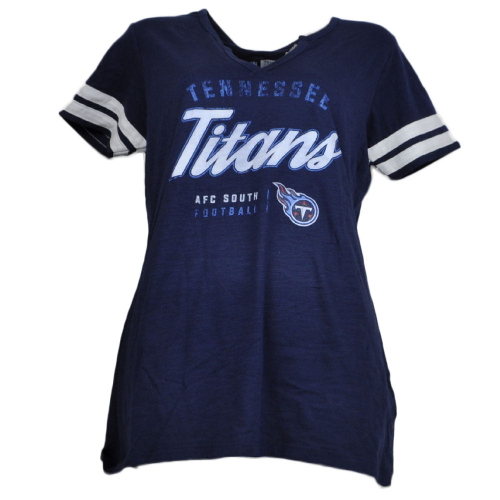 NFL Tennessee Titans Womens Tshirt Tee Ladies V Neck Stripe Short Sleeve