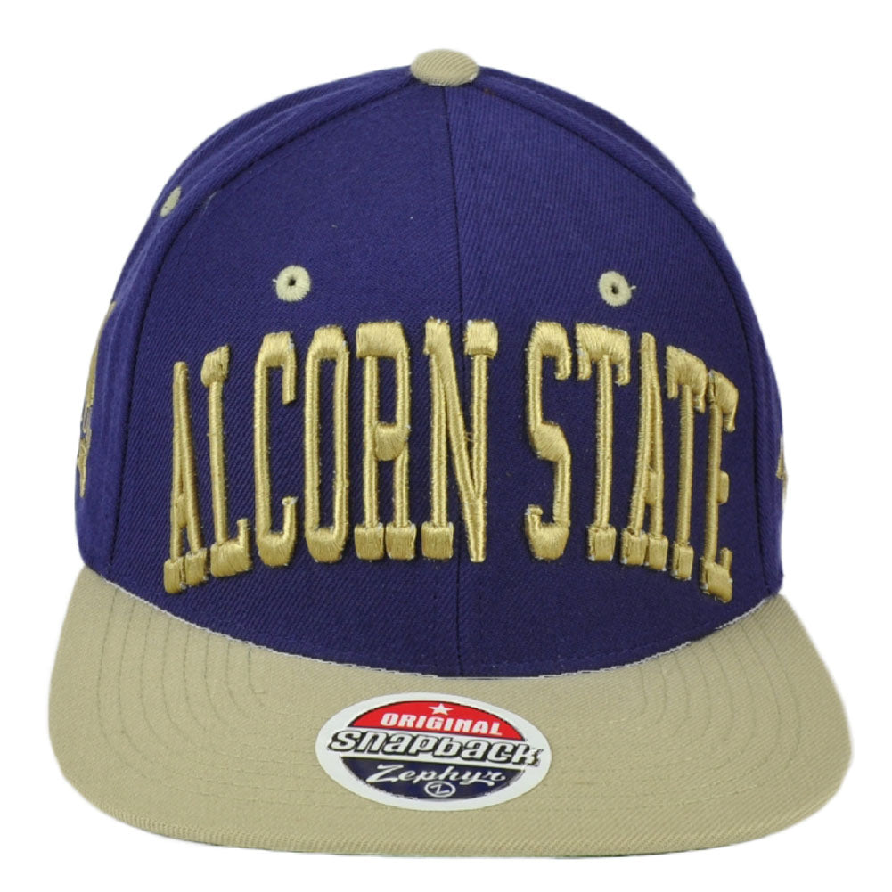 NCAA Zephyr Alcorn State Braves Purple Flat Bill Snapback Hat Cap Constructed
