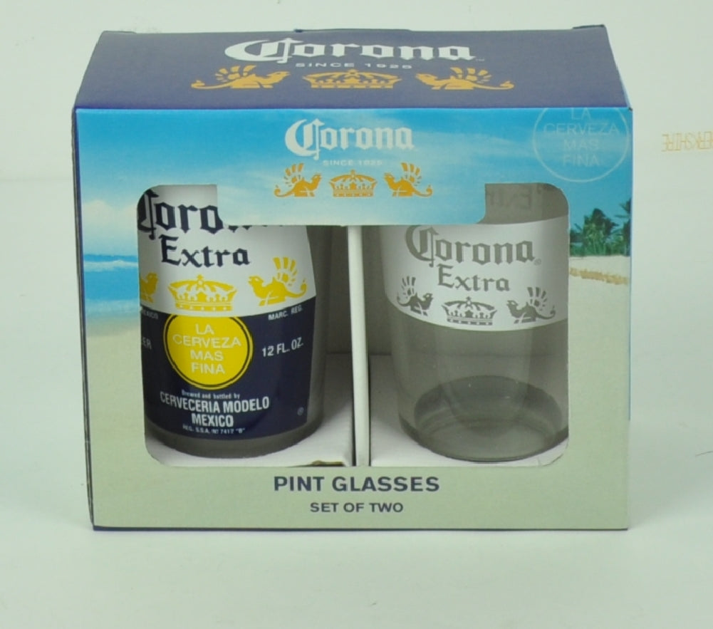 Corona Extra Crown White Band Pub Pint Glasses Set of 2 16oz Beer Cerveza Drink