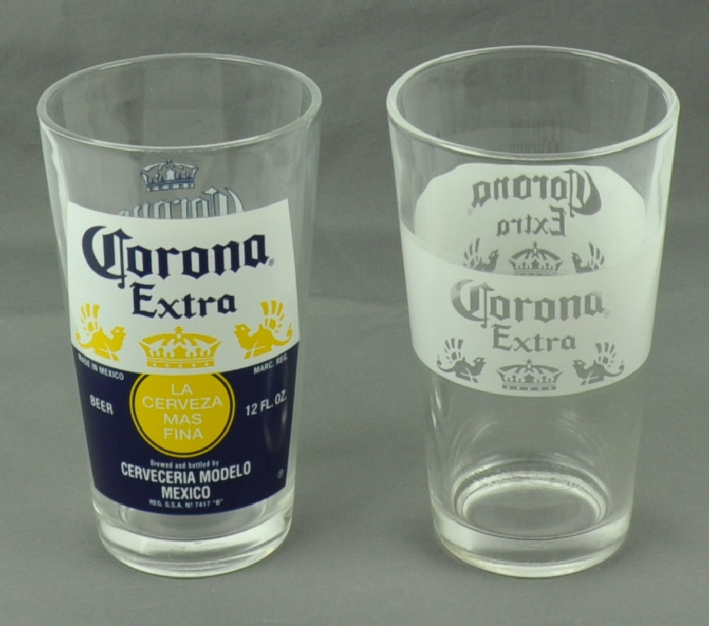 Corona Extra Crown White Band Pub Pint Glasses Set of 2 16oz Beer Cerveza Drink