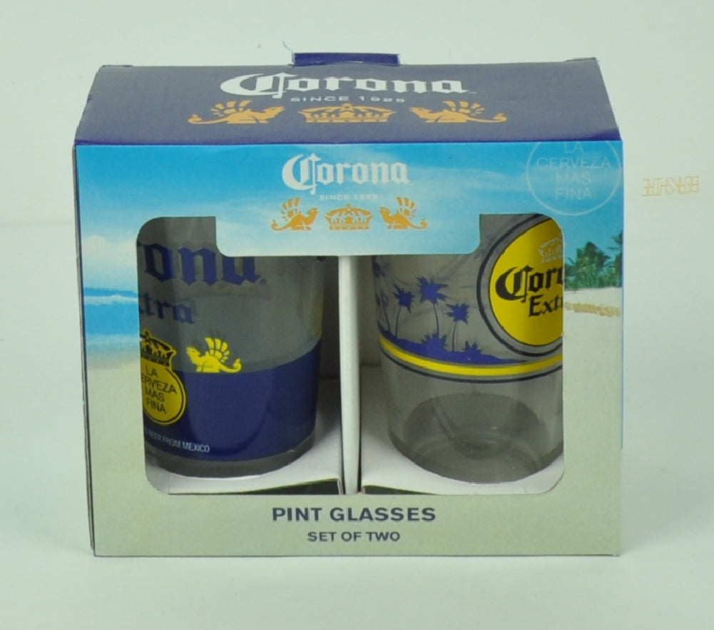 Corona Extra La Cerveza Mas Fina Pub Pint Glasses Set of 2 16oz Beer Cup Drink