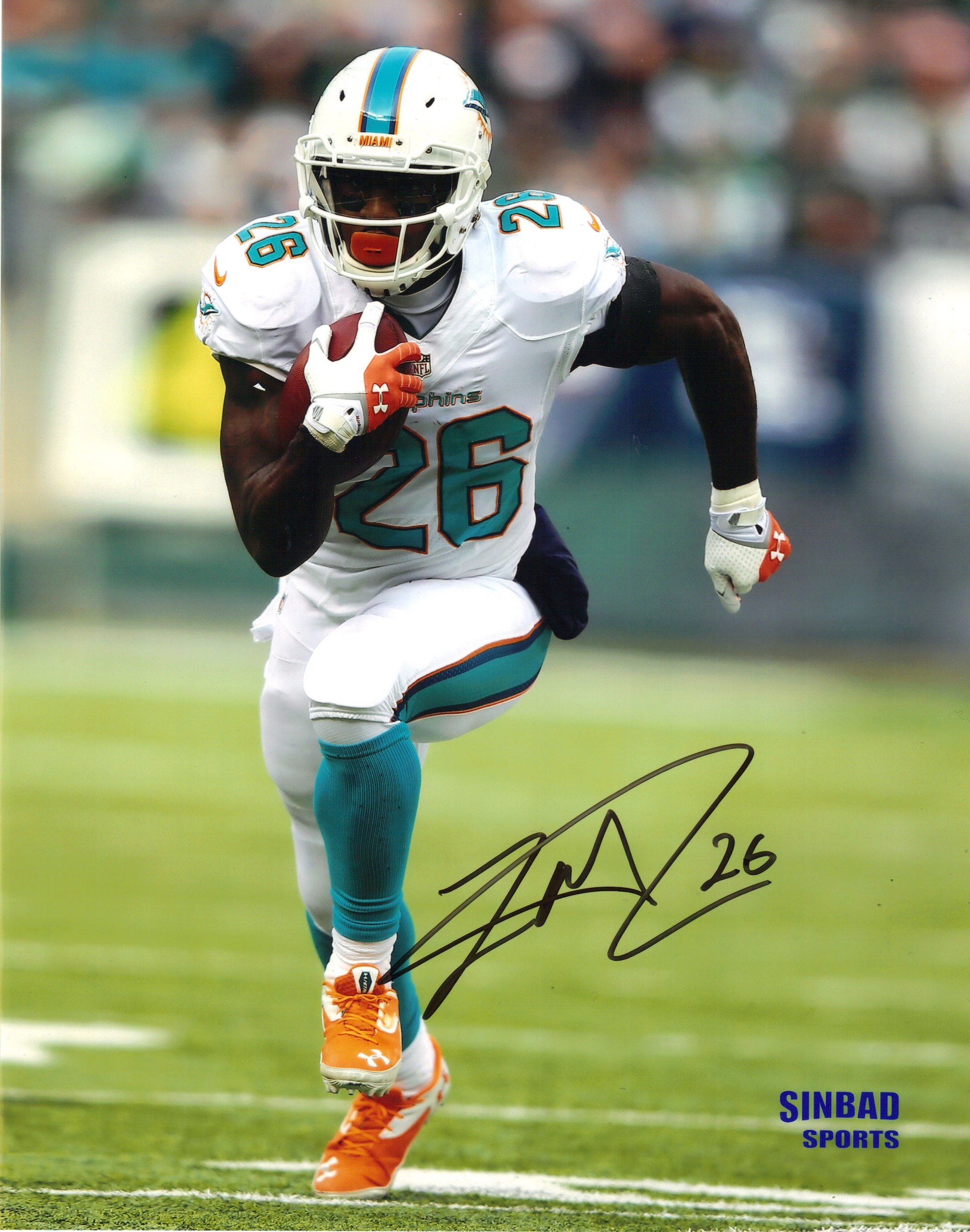 NFL Miami Dolphins Lamar Miller #26 Autographed Picture 8x10 Flat Walk Signed