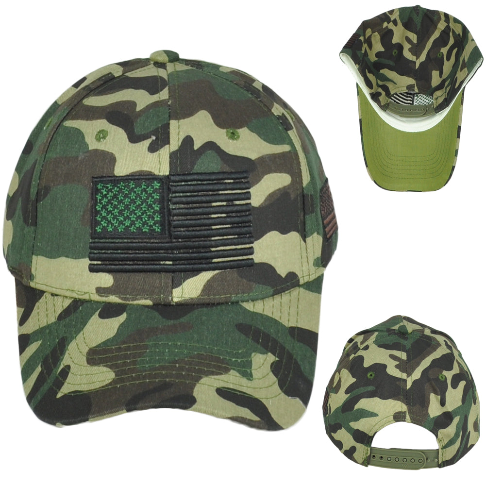 United States USA Flag 3D American Green Camo Snapback Men Curved Bill Hat Cap