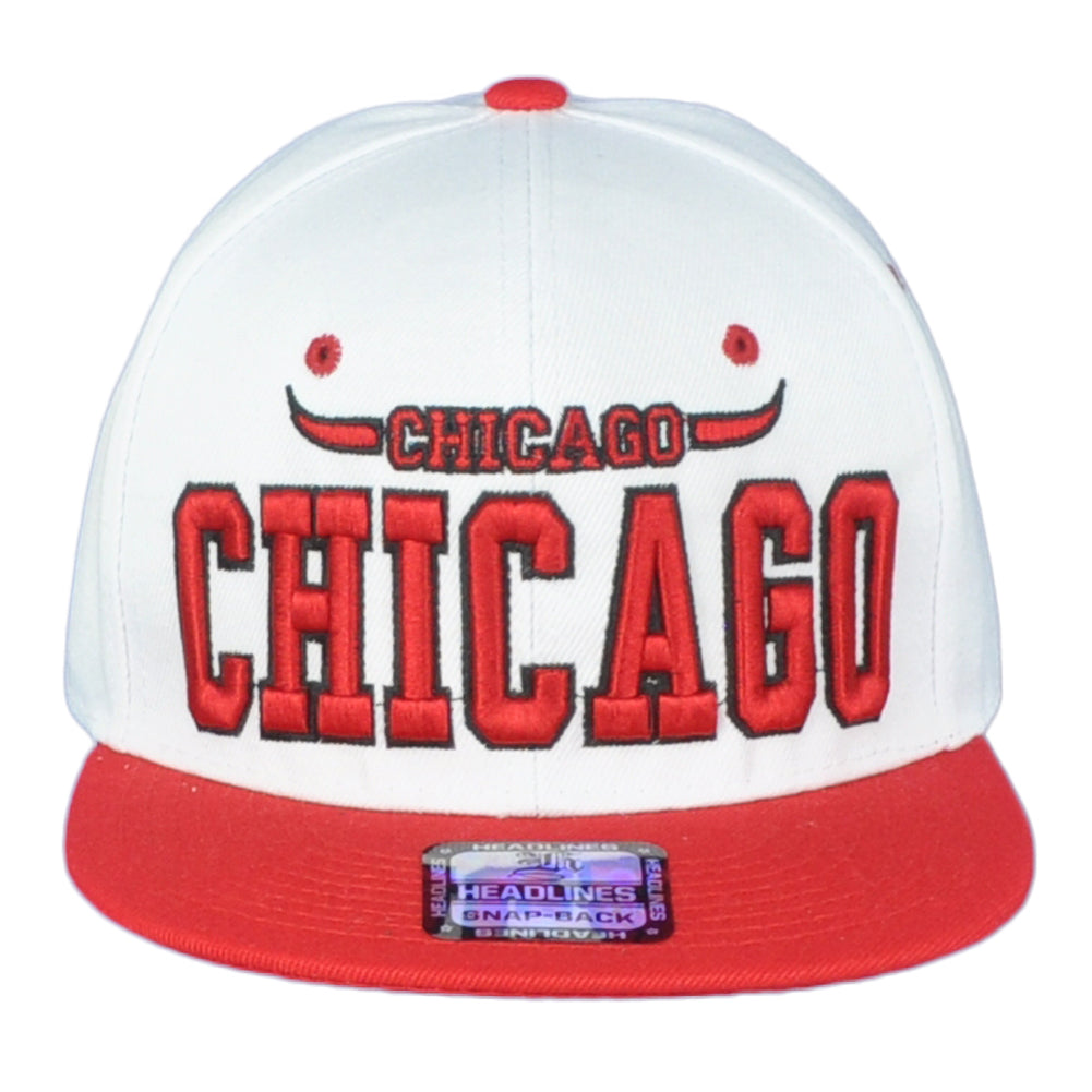 Chicago Illinois Windy City Horns White Red Snapback Adjustable Adults Hat Cap