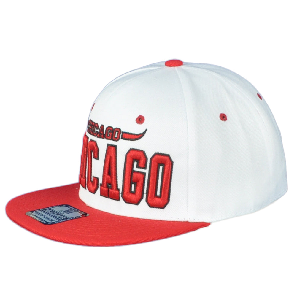 Chicago Illinois Windy City Horns White Red Snapback Adjustable Adults Hat Cap