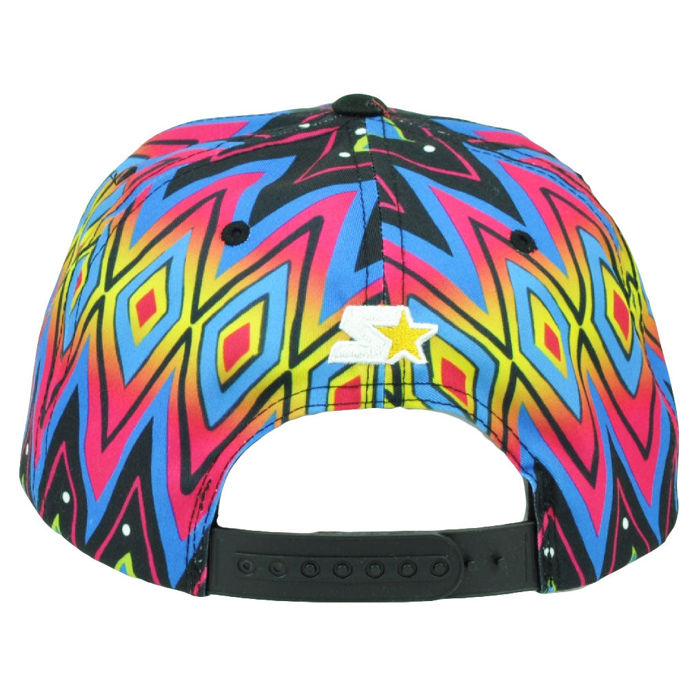 Starter Logo Black Blue Yellow Pink Trippy Zig Zag Graphics Snapback Hat Cap
