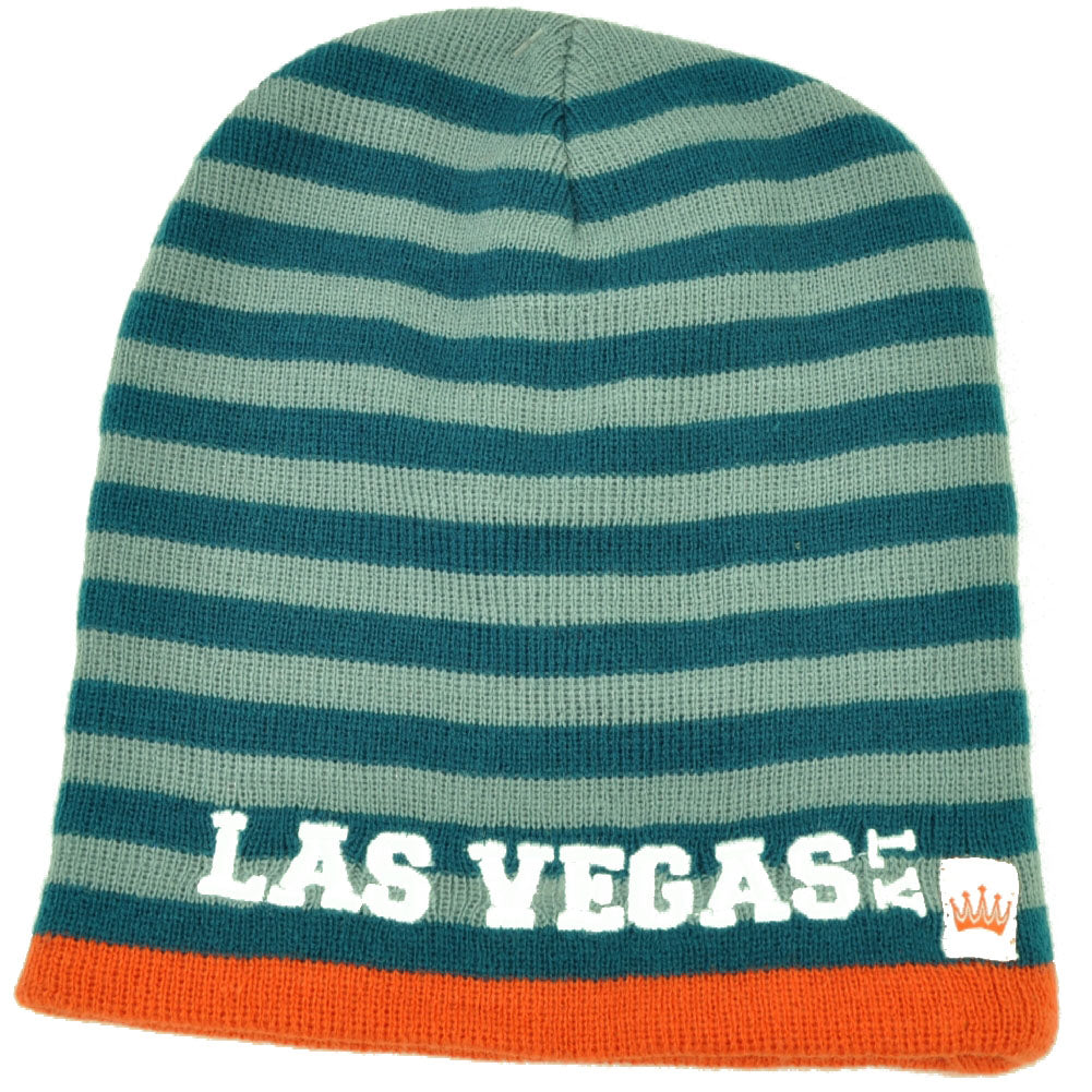 Las Vegas Knit Beanie Striped Cuffless Sin City Green Gray Hat Winter Nevada USA
