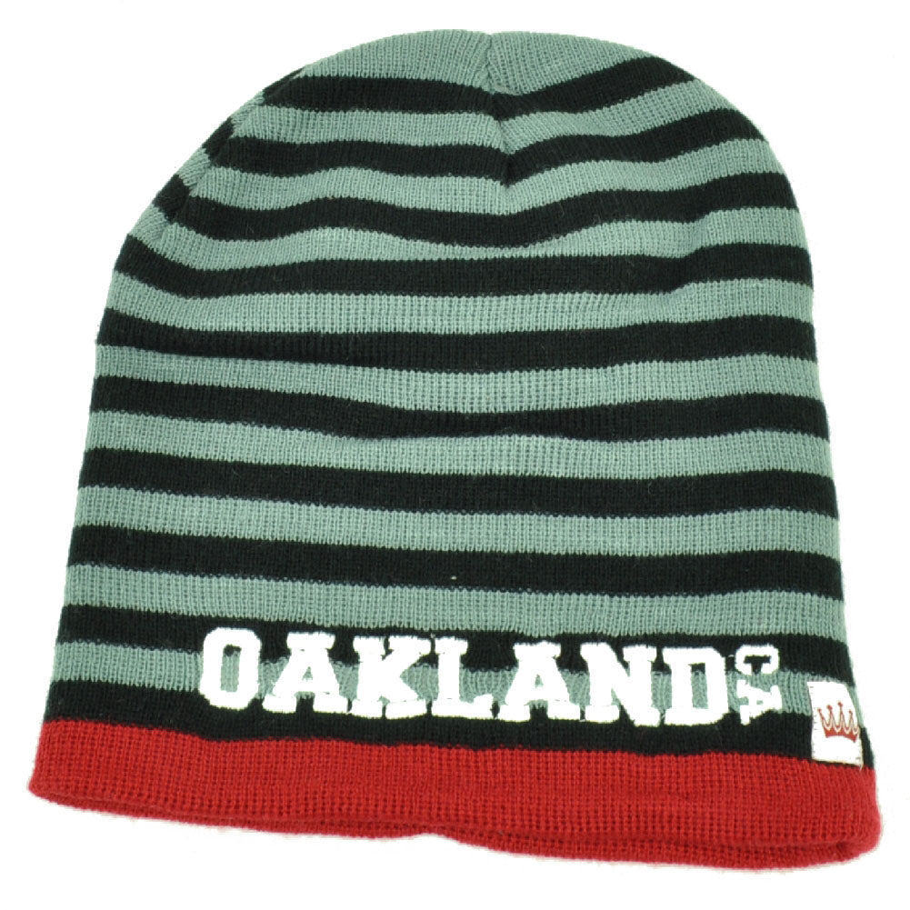 Oakland Knit Beanie Scrum Striped Cuffless Gray Hat Winter California Black Red