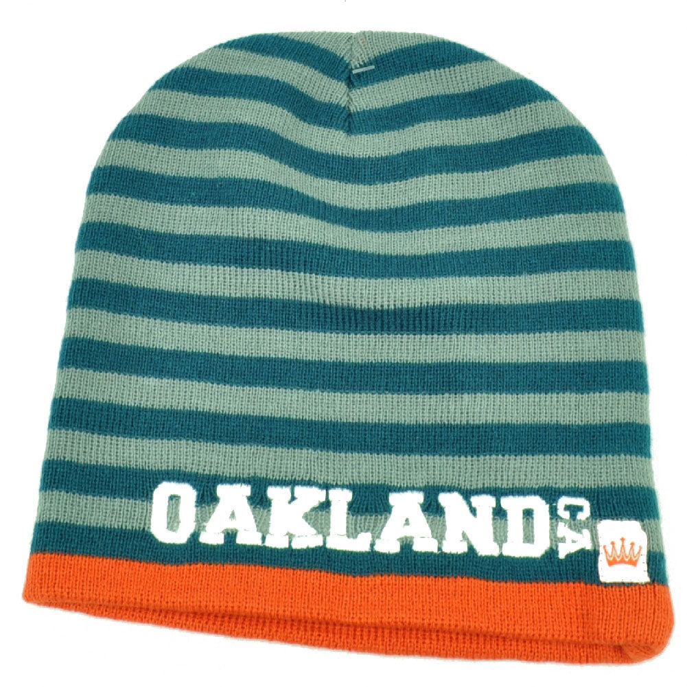 Oakland Knit Beanie Scrum Striped Cuffless Gray Hat Winter California Orange