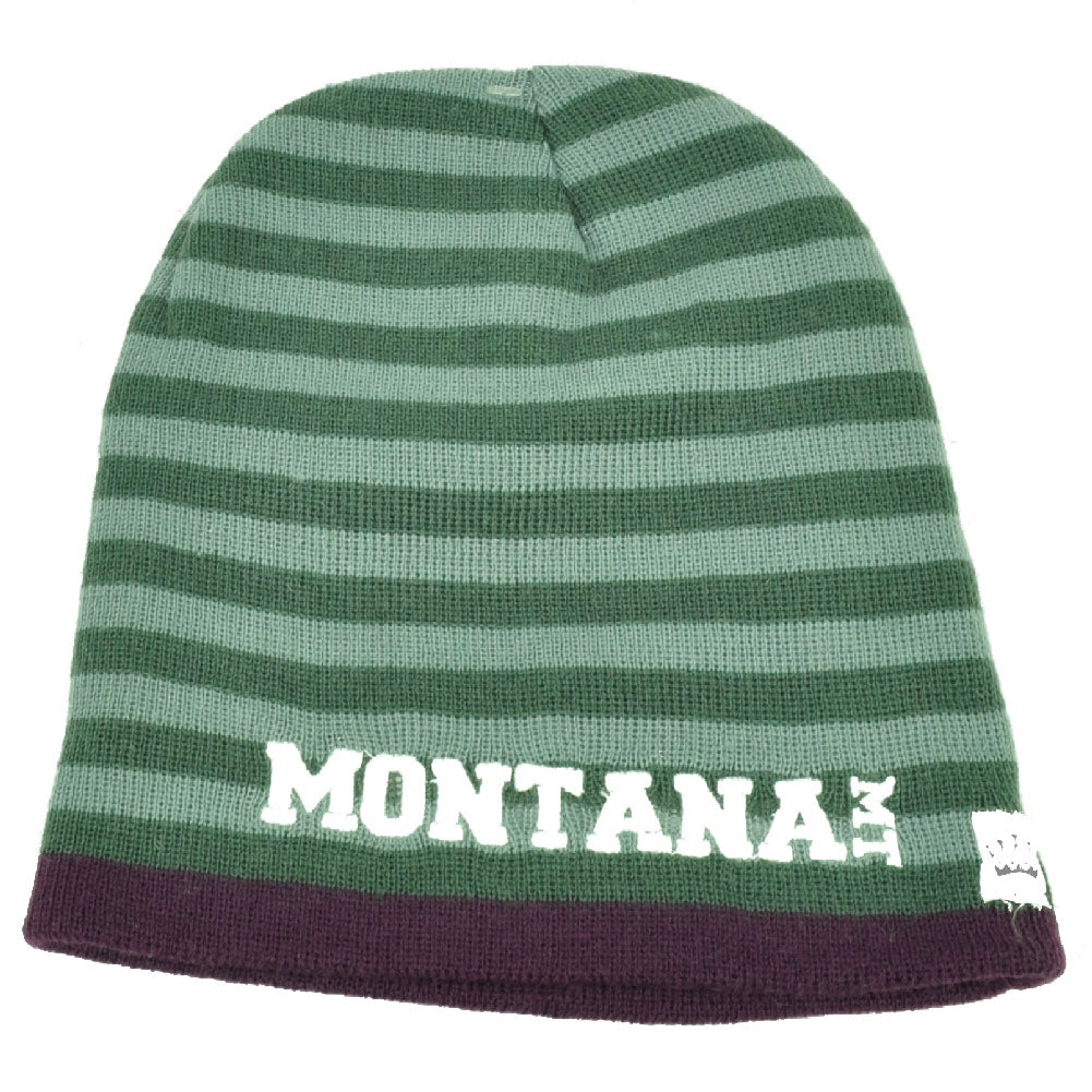 Montana State Knit Beanie Scrum Striped Cuffless Gray Hat Winter Burgundy USA