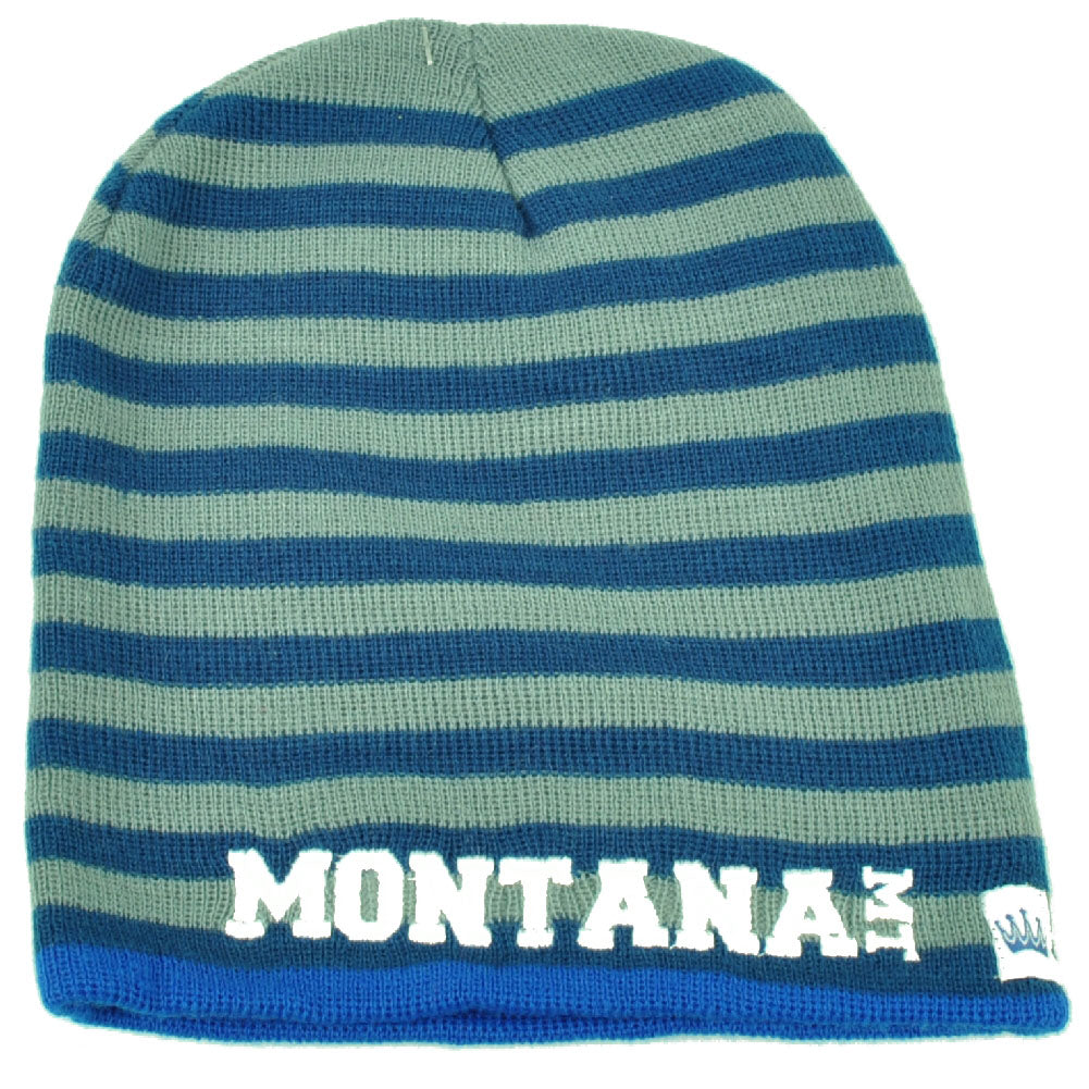 Montana State Knit Beanie Scrum Striped Cuffless Gray Hat Winter Blue USA Toque