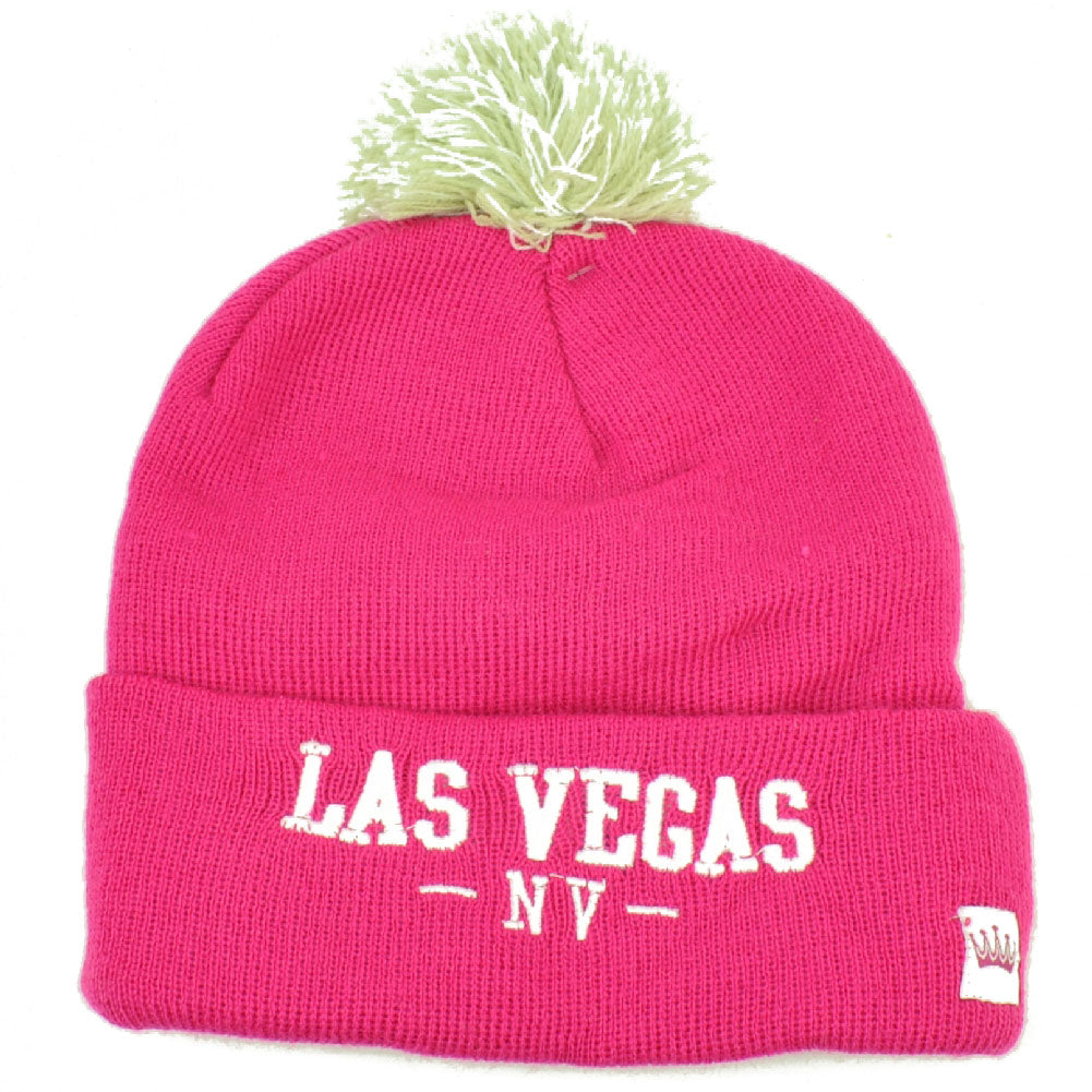 Las Vegas Pom Pom Cuffed Knit Beanie Sin City of Lights Nevada State Pink Hat