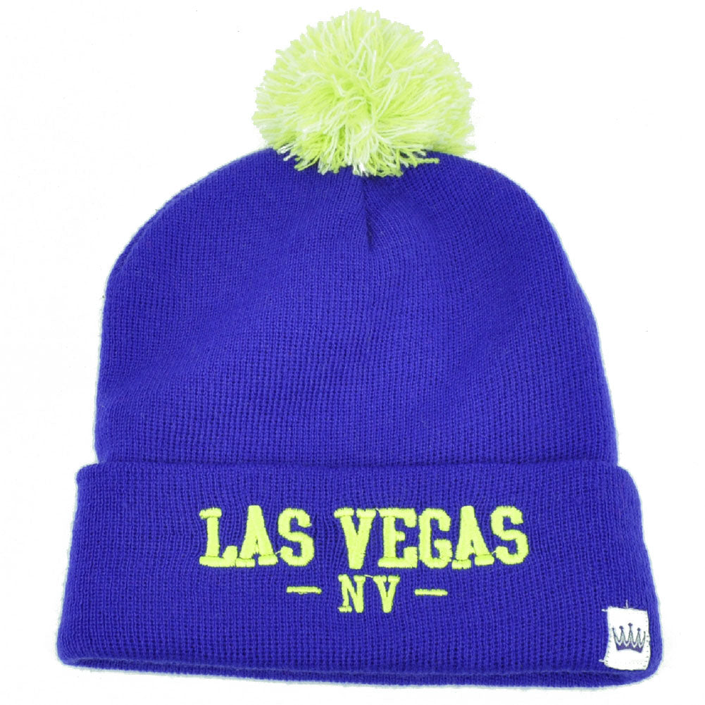 Las Vegas Pom Pom Cuffed Knit Beanie Sin City of Lights Nevada State Purple Hat