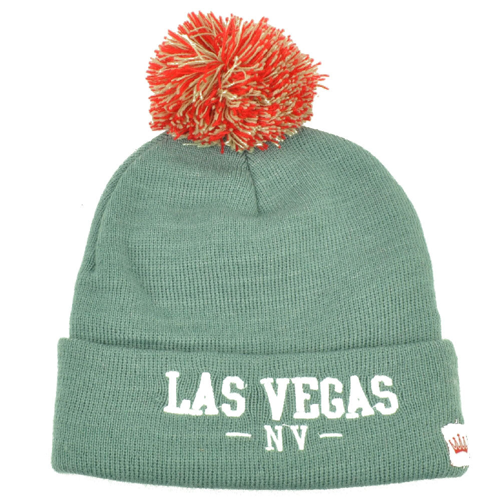 Las Vegas Pom Pom Cuffed Knit Beanie Sin City of Lights Nevada State Gray Hat