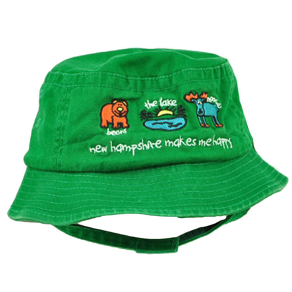 New Hampshire Makes Me Happy Moose Lake Bear Green Toddler Sun Bucket Hat State