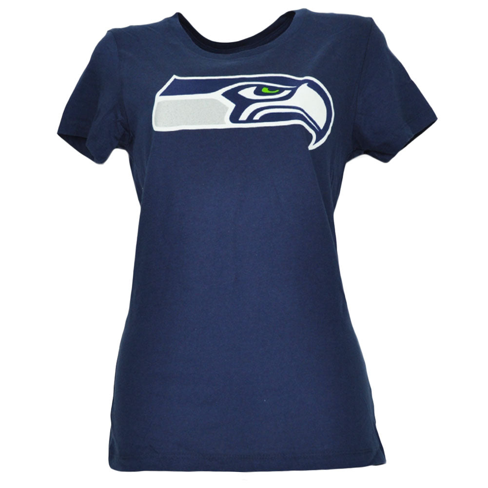 Seattle Seahawks Womens Short Sleeve Navy Blue Tshirt Tee Football Big Logo MED