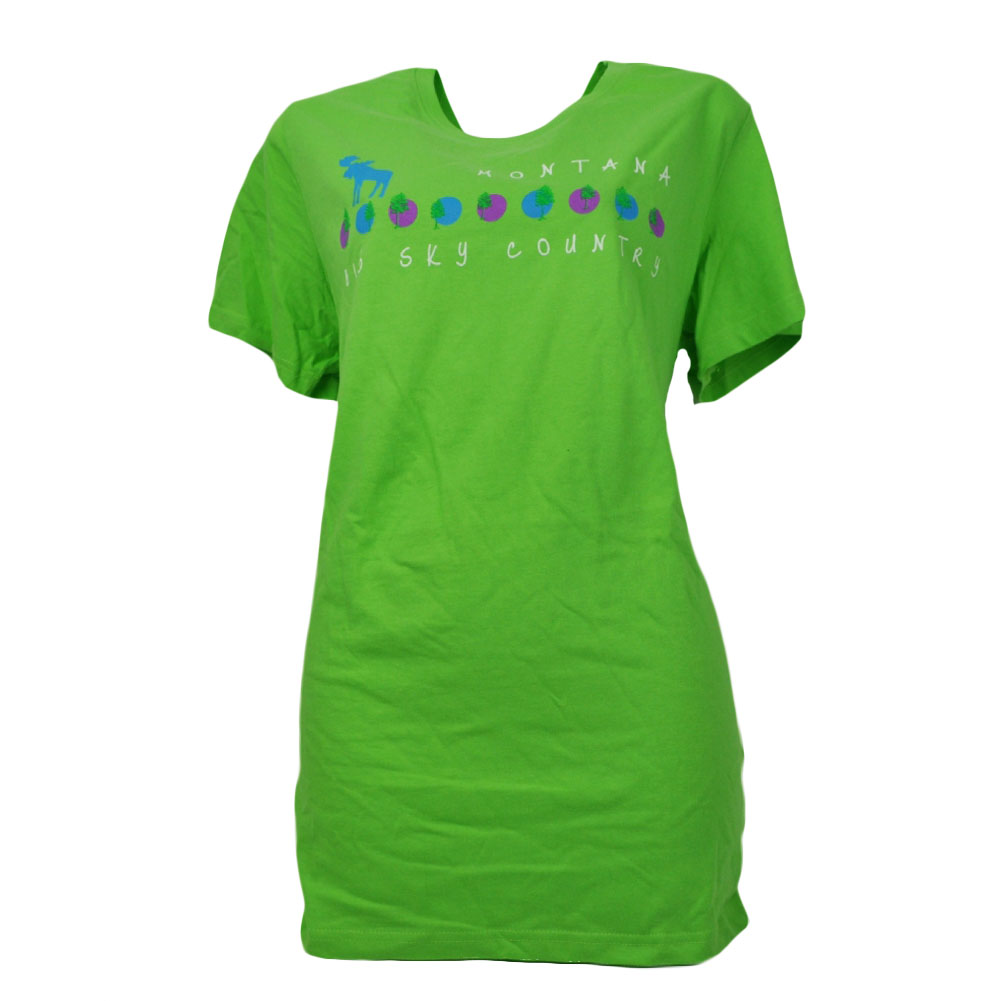 Montana Big Sky Country State Neon Green Tshirt Tee Womens Ladies Short Sleeve