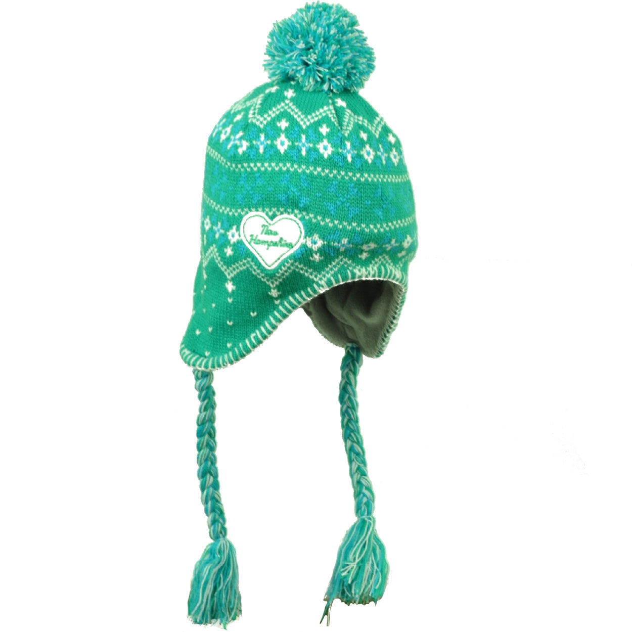 New Hampshire State White Peruvian Knit Beanie Womens Tassel Green Ear Flap