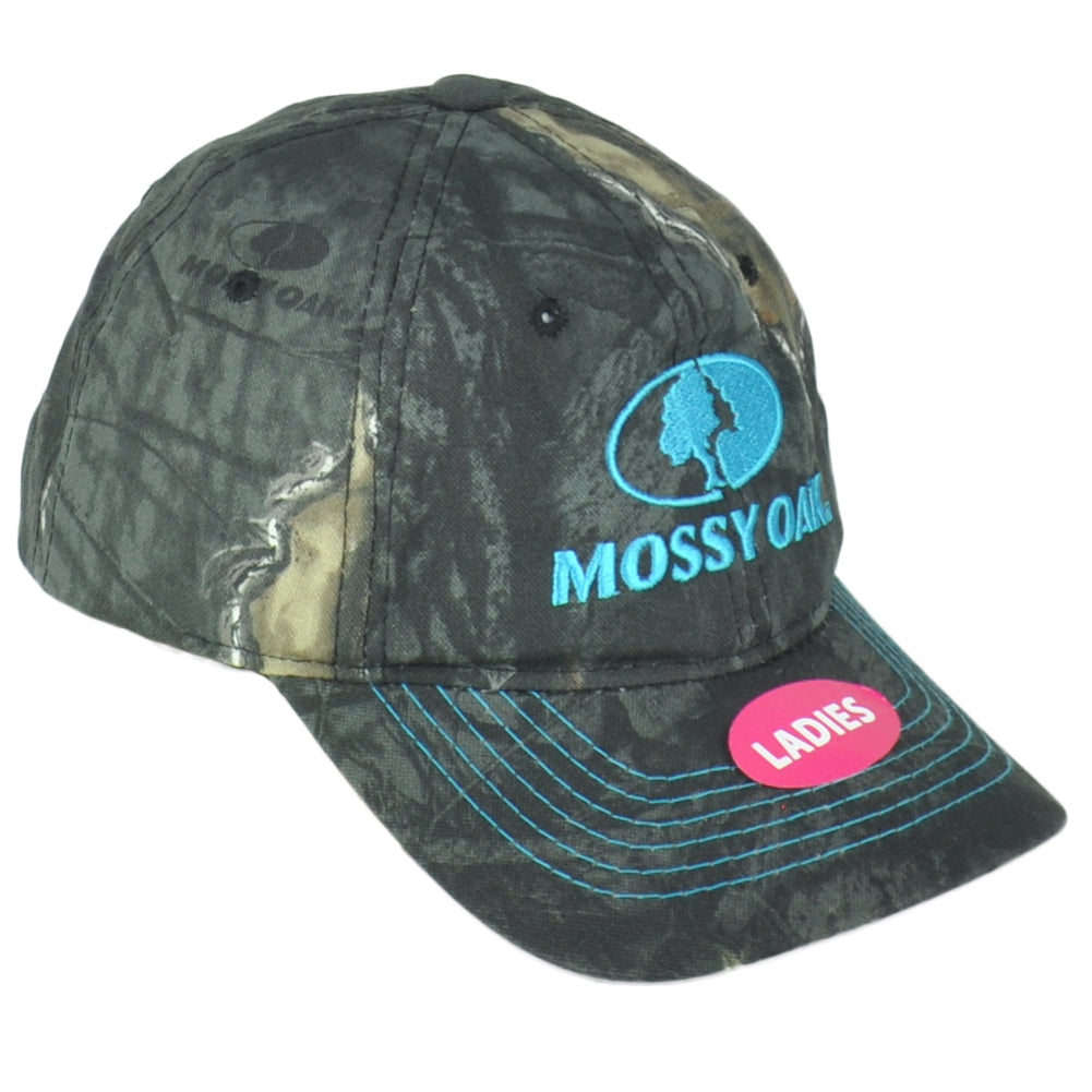 Mossy Oak Ladies Women Black Camouflage Outdoor Teal Logo Adjustable Hat Cap
