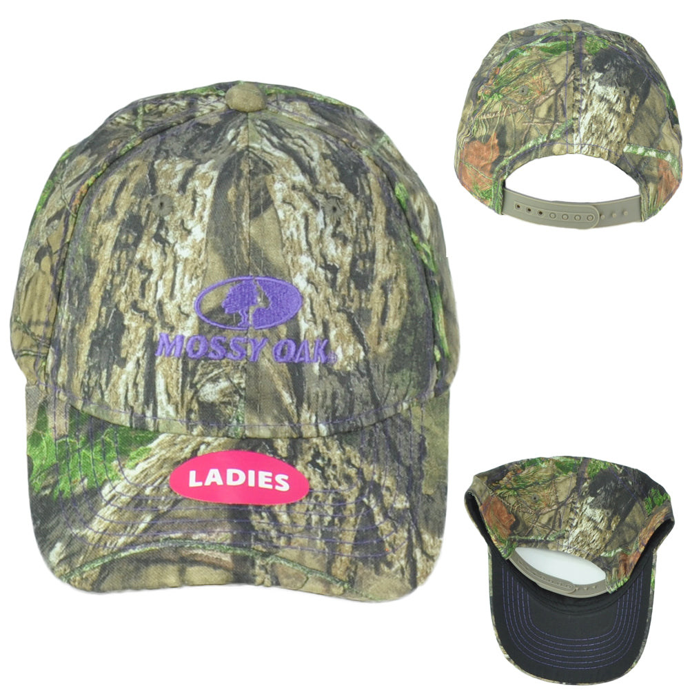 Mossy Oak Ladies Women Brown Camouflage Outdoor Purple Logo Adjustable Hat Cap