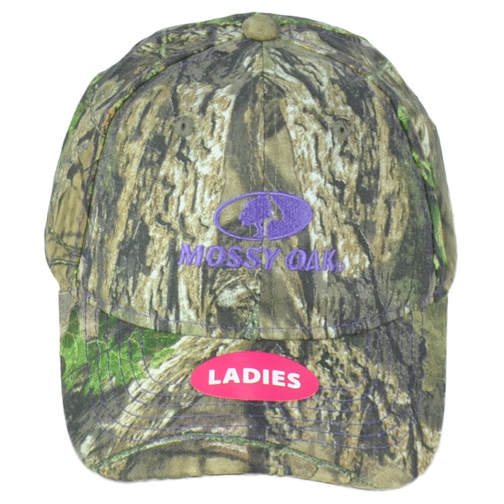 Mossy Oak Ladies Women Brown Camouflage Outdoor Purple Logo Adjustable Hat Cap