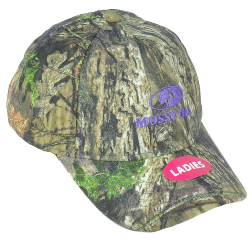 Mossy Oak Ladies Women Brown Camouflage Outdoor Purple Logo Adjustable Hat Cap