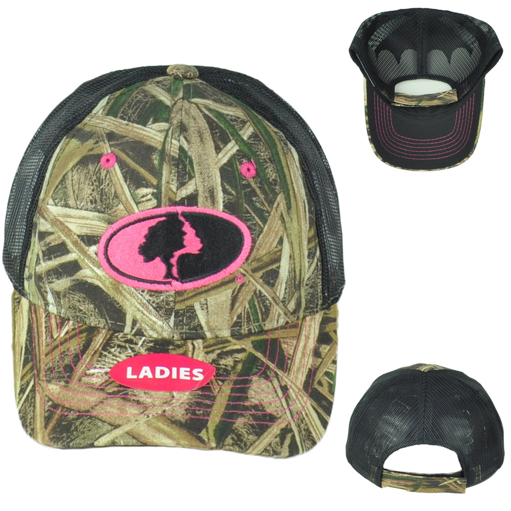 Mossy Oak Ladies Women Brown Camouflage Outdoor Mesh Logo Adjustable Hat Cap