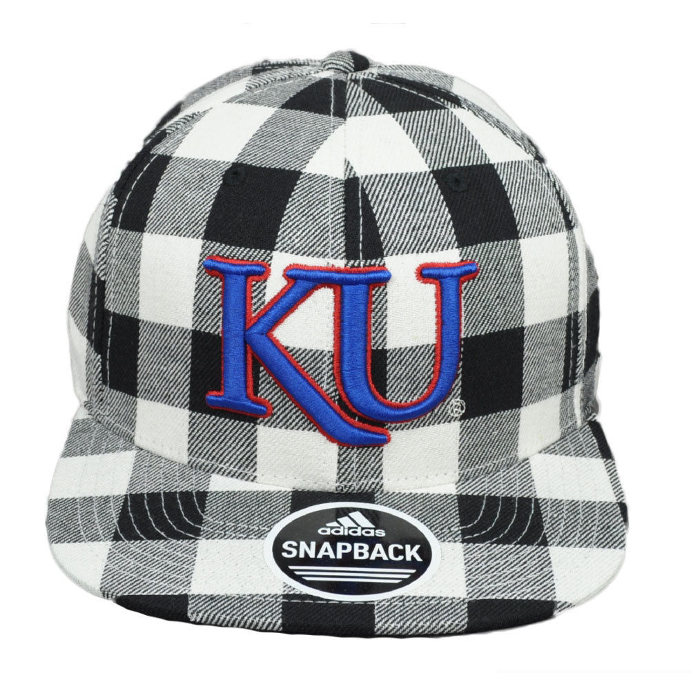 NCAA Adidas Kansas Jayhawks 397VZ Checkered White Flat Bill Snapback Hat Cap