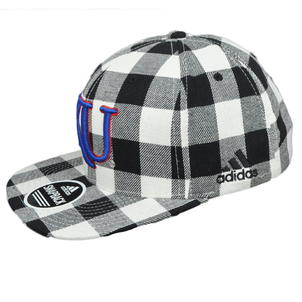 NCAA Adidas Kansas Jayhawks 397VZ Checkered White Flat Bill Snapback Hat Cap