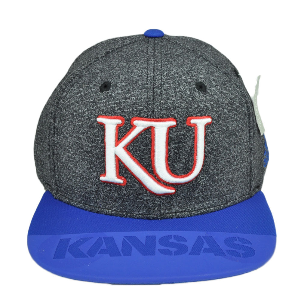 NCAA Adidas Kansas Jayhawks KU 348AZ Flat Bill Heather Gray Hat Cap Snapback