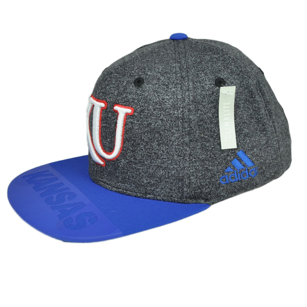 NCAA Adidas Kansas Jayhawks KU 348AZ Flat Bill Heather Gray Hat Cap Snapback